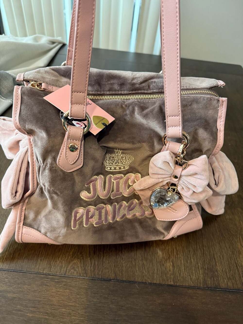Juicy Couture Princess Velour Tote Handbag Brown Pink